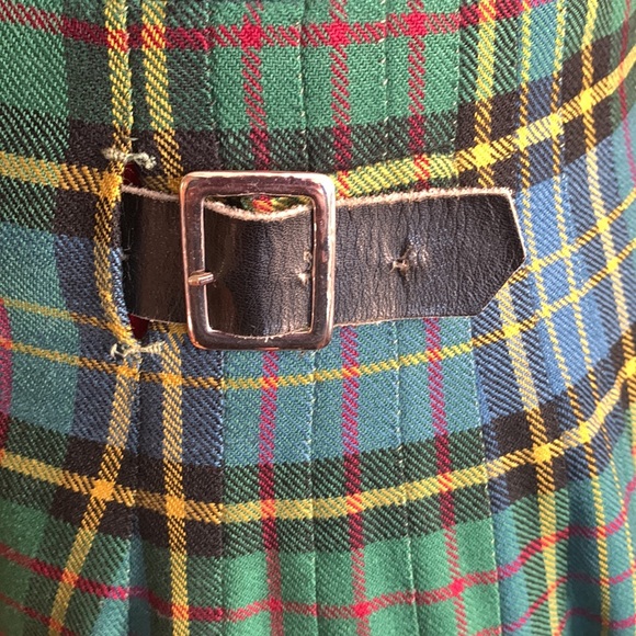 Authentic Vintage Wool Kilt Blue Green Plaid Leather Straps - Picture 4 of 14
